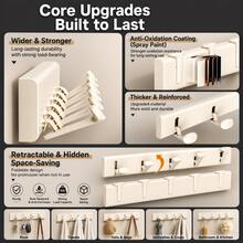 CASEGRACE 1pc Wall-Mounted Folding Coat & Hat Rack, Space Aluminum No-Drill Hidden Folding Hanging Bar, Suitable For Entryway Hat, Bag, Umbrella, Key Storage - Multicolor - View 7