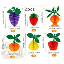 12pcs Mixed Color Fruit Honeycomb Decorations, 5 Inch Hanging Ornaments, Suitable For Summer Beach Tropical Party - Multicolor - View 11