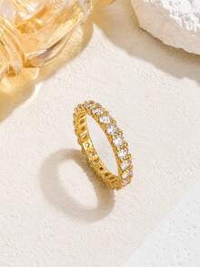 1pc Women's Minimalist Fashion Rhinestone Ring, Halloween, Christmas Party Gift, New Year's Eve Event Accessory - Gold - View 6