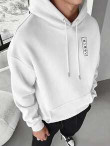 Men's Autumn/Winter Plum Blossom Japanese Print Drawstring Hooded Sweatshirt - White - View 2