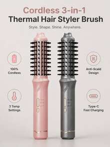 Portable Wireless Hair Straightener Brush/Curling Iron,Fast Heating,Constant Temperature Anti-Scald Design,Professional Styling Tool,One-Time Straight And Wavy Hairstyles,3 Temperature Settings,Suitable For Home,Holiday Essentials,Travel Essentials - Multicolor - View 13