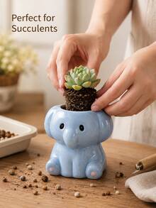Cartoon Animal Succulent Ceramic Flower Pot Handmade Home Desktop Gardening Potted Plant Gardening Gift Home Decor - A - View 5