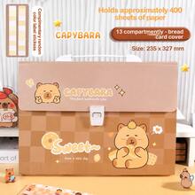 4 Estilos Carpeta de Archivo Acordeón Portátil con Diseño de Capibara Lindo para Niños, Organizador de Almacenamiento de Hojas de Examen Multicapa con Etiqueta de Color Aleatorio, Primer Día de Escuela - Multicolor - Ver 7