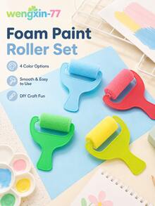 4pcs Colored Painting Sponge Roller Set, Foam Roller With Plastic Handle, DIY Art And Craft Painting Tools And Supplies - Multiple Styles - View 6