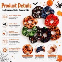 Halloween Hair Scrunchies - Cute Ghost, Pumpkin & Bat Print, Soft & Elastic, Back To School Accessory Gift - Multicolor - View 3