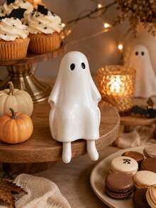 1pc Halloween Sitting Ghost Statue, Adorable White Ghost With Hanging Legs, Cute Spooky Resin Decoration For Fireplace Mantel, Coffee Table, Bookshelf, Kitchen Counter And Autumn Home Decor - Classic - View 7
