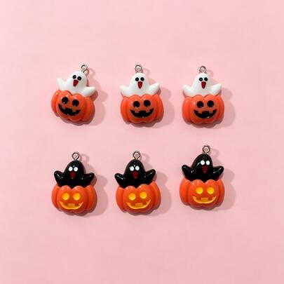 10pcs Halloween Ghost & Pumpkin Resin Charms - Suitable For DIY Jewelry, Earrings, Necklaces, Bags And Keychains Halloween Backpack Pins Teacher Gifts Custom Name Necklace