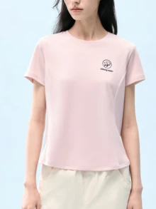 Women's Outdoor Quick-Dry Short Sleeve T-Shirt, Summer Loose Breathable Crew Neck Casual Sports Pullover - Camellia Powder - View 3