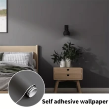 1 Roll Dark Gray Vinyl Wallpaper, Peel And Stick, Removable, Matte Self-Adhesive, Solid Color Texture, Random Pattern, Easy To Install, Suitable For Cabinets, Bedroom, Living Room Wall Decor, Furniture Renovation - Dark Gray - View 4
