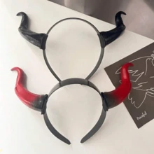 2-Piece Devil Costume Accessory Set, Red-Black Gradient Devil Horn Headband + Gothic Lace Choker With Red Gemstone, Adult Dark Fantasy Role Play Outfit, Suitable For Halloween, Gothic Party And Themed Events - Multicolor - View 4