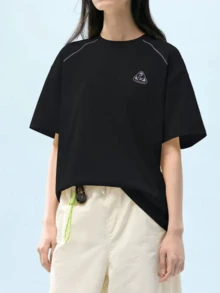 CAMEL CROWN 新款女款夏季戶外短袖T恤，原紗防曬快乾圓領運動上衣 - 幻影黑 - 查看 1