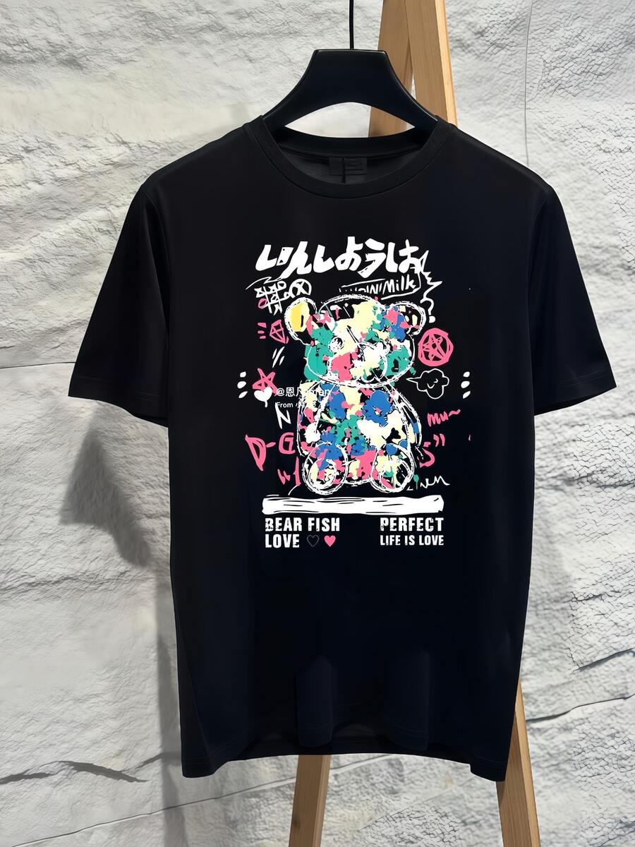 Graffiti Bear Japanese Street Pop Art Graphic T‑Shirt Oversized Harajuku Edgy Pure Cotton Plus Size Women Tee Fan Merch Short Sleeve 2026 - 黑色 - 查看 1