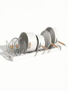 1pc Pot And Pan Storage Rack - Ultimate Kitchen Organizer, Space-Saving Expandable Shelf With Pot Lid Rack, Utensil Holder, Drain Rack And Removable Drawer, Create A Tidy Kitchen - White - View 7