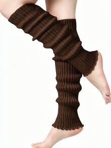 Women Ribbed Knit Scalloped Edge Leg Warmers, Slouchy Footless Boot Cuffs, Coquette Balletcore Fall Winter Legwear - Multicolor - View 13