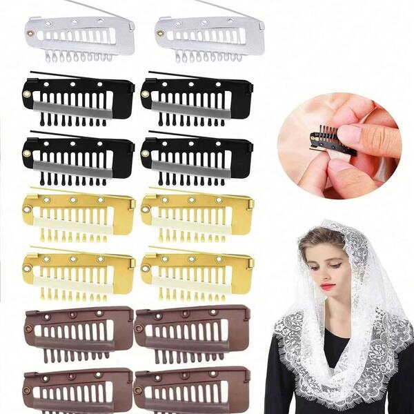 12pcs Muslim Women Headscarf Safety Pins, Popular Headwear Clips, Multi-Color Strong Wig Clips For Fixing Wigs, Veils And Headscarves, Suitable For Dupatta, Headscarf, Scarf, Wedding Veil And Wig