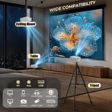 Proyector portátil, compatible con 1080P, alimentación USB, altavoz estéreo incorporado, corrección de trapecio, con control remoto, compatible con múltiples dispositivos, proyector de cine para hogar, camping al aire libre, mejora tu experiencia de cine, TV y juegos - Ver 3