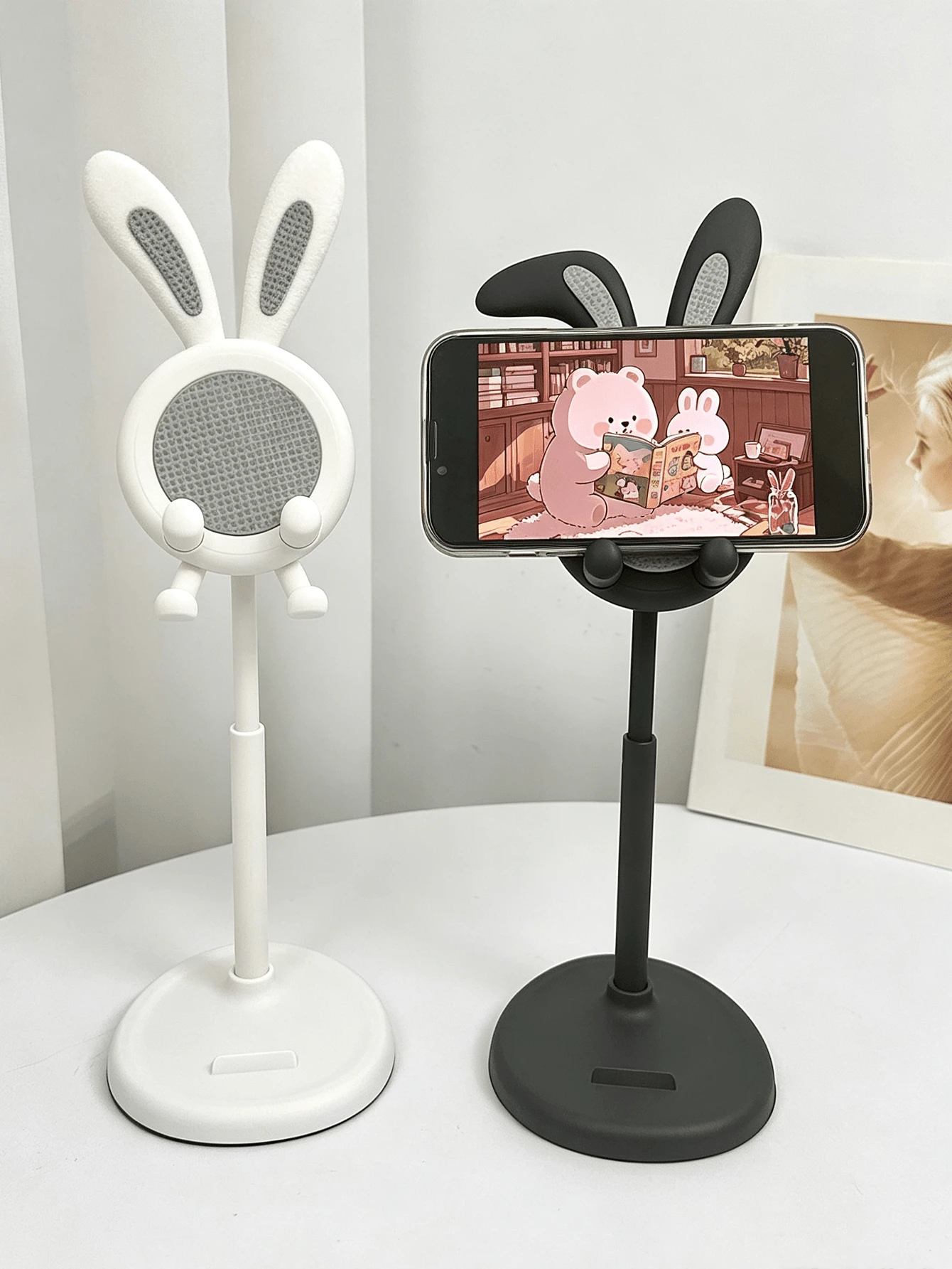 Cute Cartoon Rabbit Shaped Phone Stand, Tilted Ear Design, Adjustable Height, Suitable For Desktop Use, Ideal For Live Streaming, E-Commerce And Daily Viewing - Multicolor - View 1