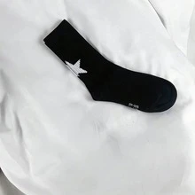 Kaos Kaki Wanita Bergaris Motif Bintang, Gaya Jalanan Warna Kontras Hitam Putih - A - View 7