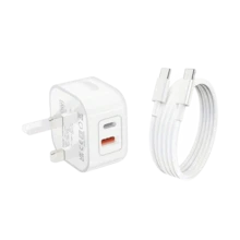 20W Dual-Port Fast-Charging Adapter Featuring Both Type-C And USB Ports, Supporting Simultaneous Fast Charging And High-Power Output. It Comes With A 1m Charging Cable (Available In USB-C To Lightning Or USB-C To Type-C Options) And Is Suitable For Use While Traveling, At The Office, In The Dorm, Or At Home. Available In Black Or White. - UK Plug(220-240V) - View 8