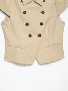 Liorin Autumn New Women's European And American Style Fashion Minimalist Versatile Double-Breasted Short Sleeve Jacket - Khaki - View 7