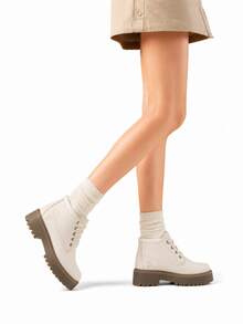 Timberland New Waterproof Anti-Slip Breathable Mid-Top Thick Sole Height-Increasing Women's Outdoor Sports Casual Martin Boots - Off-white/Brown - View 2
