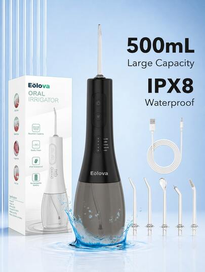 Cordless Water Flosser, 500mL Large Capacity Oral Irrigator, 5 Cleaning Modes  & 5 Nozzle, Portable Powerful Oral Irrigator For Teeth Cleaning, IPX8 Water Proof, Suitable For Teeth Cleaning, Travel, And Daily Oral Care