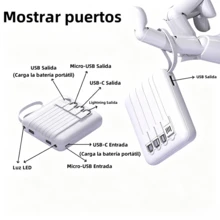 Mini batería externa multifuncional de 20000 mAh, tamaño de bolsillo, Carga lenta de 5W, cargador portátil recargable de gran capacidad y atractivo para teléfonos móviles, cable desmontable 4 en 1 integrado, luz LED dual ultrabrillante, batería externa imprescindible para viajes al aire libre, pantalla digital inteligente, entrada Micro USB y USB-C, salida USB-C, regalo ideal para novias, compatible con iPhone 6 7 8 X XS XR 11 12 13 14 15 16 Mini Plus Pro Max - Blanco - Ver 9