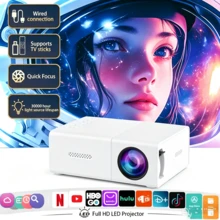 Proyector portátil, compatible con 1080P, alimentación USB, altavoz estéreo incorporado, corrección de trapecio, con control remoto, compatible con múltiples dispositivos, proyector de cine para hogar, camping al aire libre, mejora tu experiencia de cine, TV y juegos - Ver 6