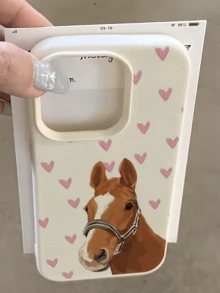 1件 白色愛心與棕色馬個性化極簡全包覆 TPU 防震手機殼，適用於 Apple 18 17 16 15 14 13 12 11 Pro Max Air 及系列 - 彩色 - 查看 1