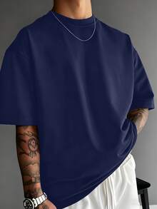 Men's Summer Fashion Versatile Mask Brain Print Crew Neck Short Sleeve T-Shirt - Navy Blue - View 2
