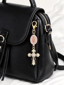 1pc Virgin Mary Cross Keychain, Alloy Rhinestone & Pearl Religious Pendant, Universal Charm For Car Keys, Handbags And Backpacks - A - View 3