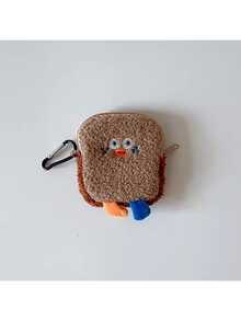 1pc Cute Earphone Storage Bag, Super Adorable Plush Earphone Protector Case, Portable Bluetooth Earphone Protective Cover - Brown - View 1