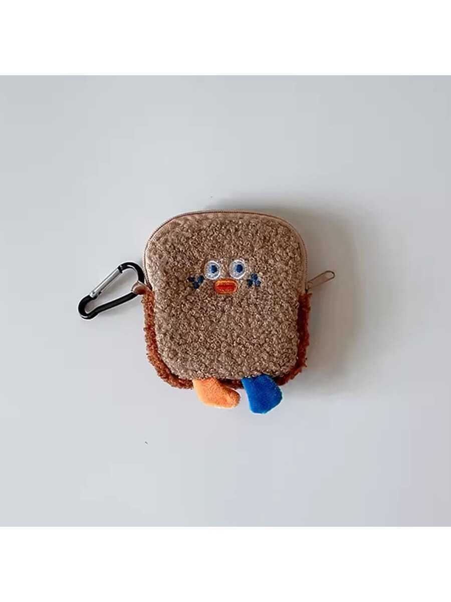 1pc Cute Earphone Storage Bag, Super Adorable Plush Earphone Protector Case, Portable Bluetooth Earphone Protective Cover - Brown - View 1