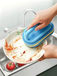 Ergonomic Handheld Sponge Brush, Dual-Color Design, Multi-Function Manual Cleaning Brush, Suitable For Bathtub, Kitchen, Bathroom, Can Clean Tiles, Cookware And Stains, Bathroom Accessories, Kitchen Accessories Cleaning - Sponge Scrubber With Handle - View 6