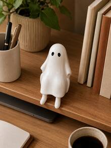 1pc Halloween Sitting Ghost Statue, Adorable White Ghost With Hanging Legs, Cute Spooky Resin Decoration For Fireplace Mantel, Coffee Table, Bookshelf, Kitchen Counter And Autumn Home Decor - Classic - View 4