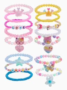 5pcs Children's Heart Butterfly Flower Charm Bracelet Set, Heart Beaded Jewelry Bracelet Set, Suitable For Holiday Party Birthday Gift, Girls Accessories, Random Color - Multicolor - View 2