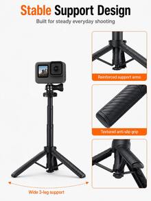 3-In-1 Quick Deployment Selfie Stick Tripod With 3-Prong Base And 1/4" Screw Adapter, 30cm Extendable Handle, Compatible With Osmo Action, Ace/Ace Pro, Suitable For Vlog, Travel, Selfie And Desktop Shooting - View 8