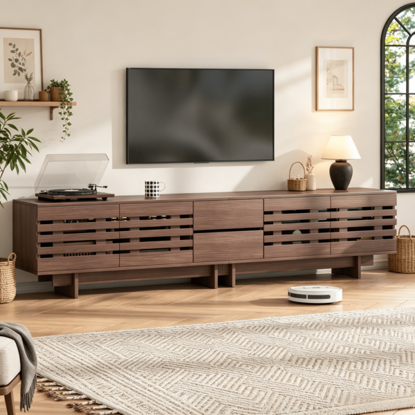 TV Stand Brown - TV Stand With 4 Doors And Drawers