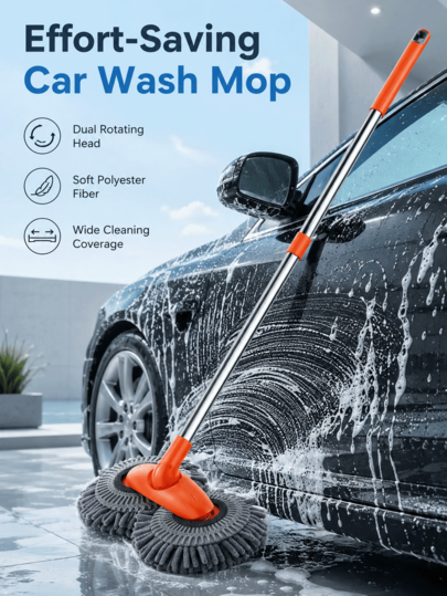 Effortless Car Wash Mop With Rapid Full Coverage Design Ultra-Soft Chenille Cleaning Brush For Professional Detailers Detachable Head Wash Wand Ideal For Deep Mud Removal After Off-Road Driving Dirt Remover Tool Car Care Products