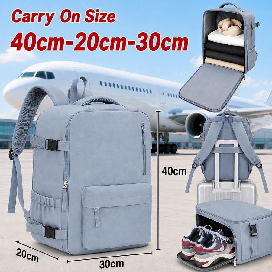 Ryanair Backpack, 40cm-30cm-20cm, Latest Specifications, Large Capacityfeatures A Laptop Compartment, Shoe Compartment,Suitable For Travel, - Baby Blue - View 1