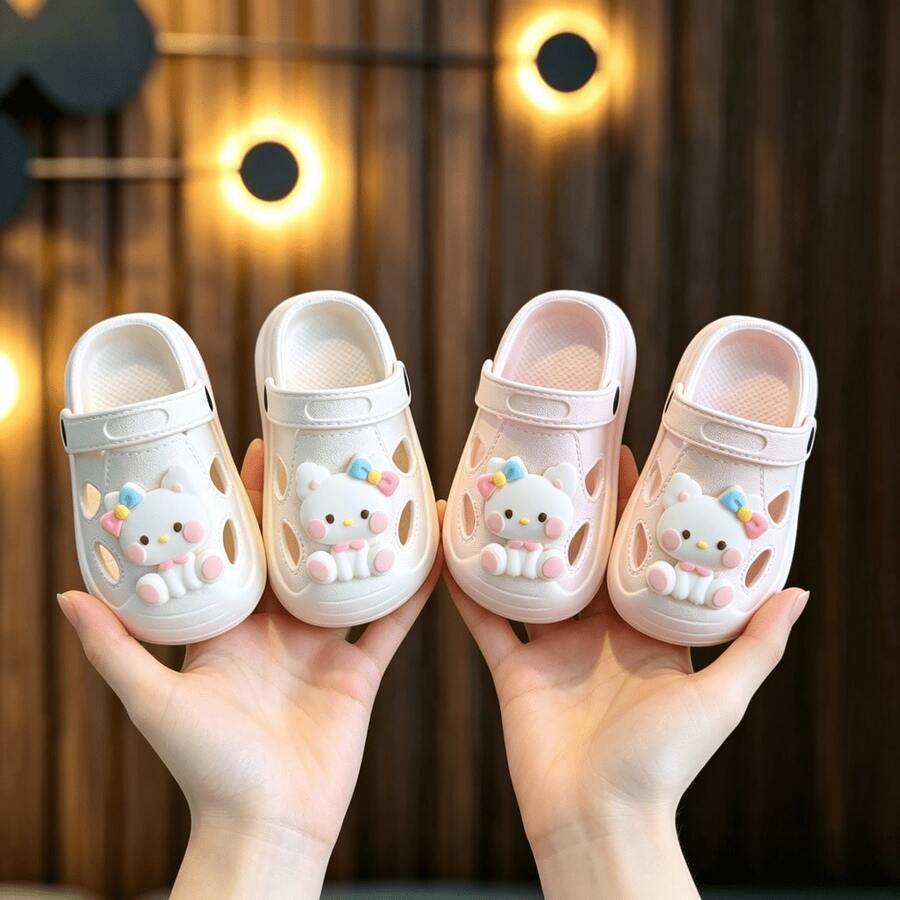 Kids' Summer Cartoon Cute Indoor House Slippers, Unisex Children's Clogs - Pink - View 1