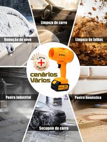 Kit Soprador de Ar Turbo Sem Fio MTG 21V 350W 30.000 RPM, Velocidade até 144 km/h, com 2 Baterias, Carregador e Maleta para Limpeza de Carros, Casa e Jardim - Amarelo - Visão 5