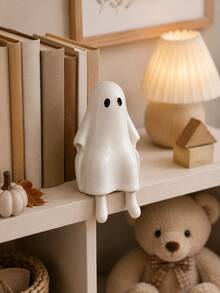 1pc Halloween Sitting Ghost Statue, Adorable White Ghost With Hanging Legs, Cute Spooky Resin Decoration For Fireplace Mantel, Coffee Table, Bookshelf, Kitchen Counter And Autumn Home Decor - Classic - View 2