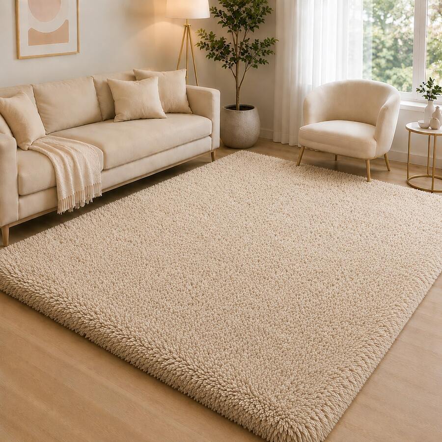 Shaggy Rug 2.00 X 1.50 Living Room Bedroom Office - Beis - Ver 1