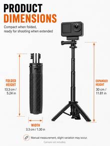 3-In-1 Quick Deployment Selfie Stick Tripod With 3-Prong Base And 1/4" Screw Adapter, 30cm Extendable Handle, Compatible With Osmo Action, Ace/Ace Pro, Suitable For Vlog, Travel, Selfie And Desktop Shooting - View 9