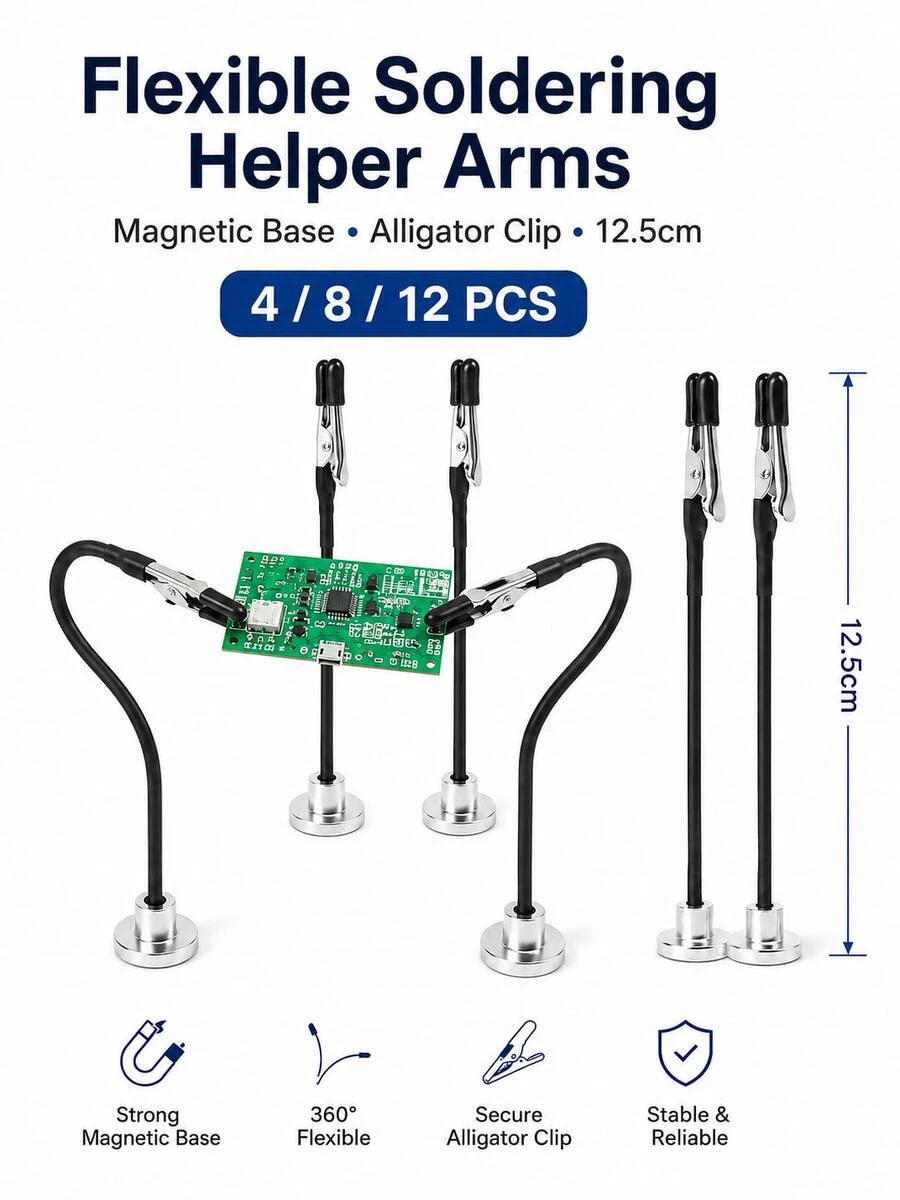 4/8/12pcs Flexible Soldering Helping Hands With Alligator Clips, Magnetic Base PCB Holder Tool, Suitable For Electronic Repair, DIY Crafts And Small Parts Assembly