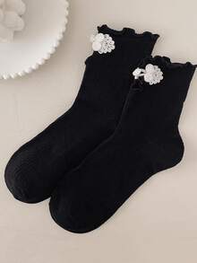Kaos Kaki Setengah Kaki Gaya Cina Cheongsam Kancing Lolita Ruffle Setengah Betis Musim Semi/Panas - MultiWarna - View 8