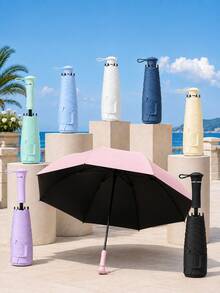 Ultra-Lightweight Compact All-Weather Umbrella UV Protection & Rainproof 2-In-1, Mini 5-Fold,Retractable Handle Design,Foldable With Storage Bag, Suitable For School, Office, Outdoor, Garden, Travel Essential - A - View 2