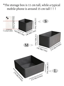 Juego de varias piezas de cajas de almacenamiento de ropa de tela no tejida premium con placa PP, lavables, plegables e inodoras, disponibles en múltiples colores y tamaños, cajas de almacenamiento pequeñas de tela no tejida, cajas y bolsas de almacenamiento plegables con cremallera en la parte inferior, organizador de juguetes y ropa, almacenamiento de varios artículos (Altura de la caja de almacenamiento 11cm, Altura del teléfono alrededor de 15cm!!) - Gris Oscuro - Ver 2