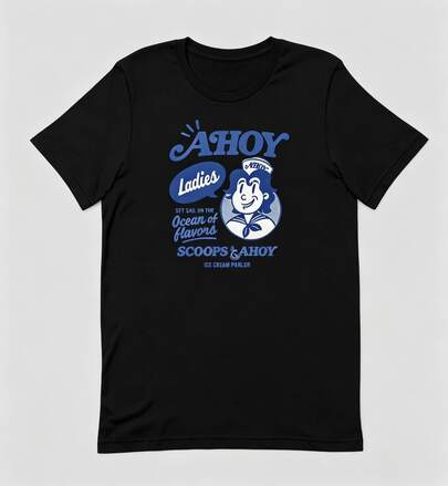 Bacardi 1 Pc Unisex T-Shirt 100% Cotton With Character Print And Ice Cream Lettering On The Front, Summer Travel Outfit, Vintage Style, Unisex T-Shirt